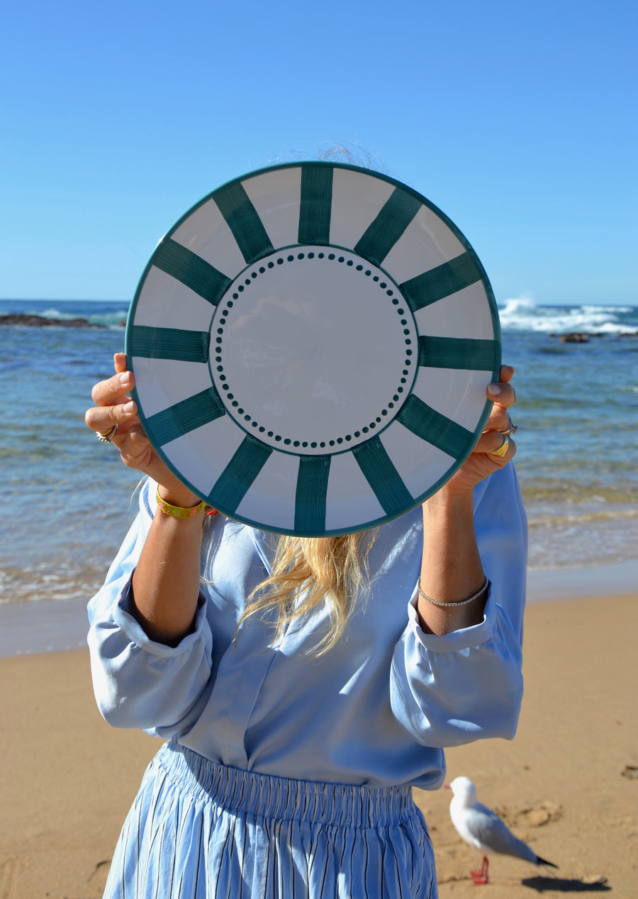 Green Stripes Dinner Plate