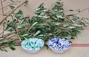 Set of Two Small Ceramic Serving Bowls, Blue & Green