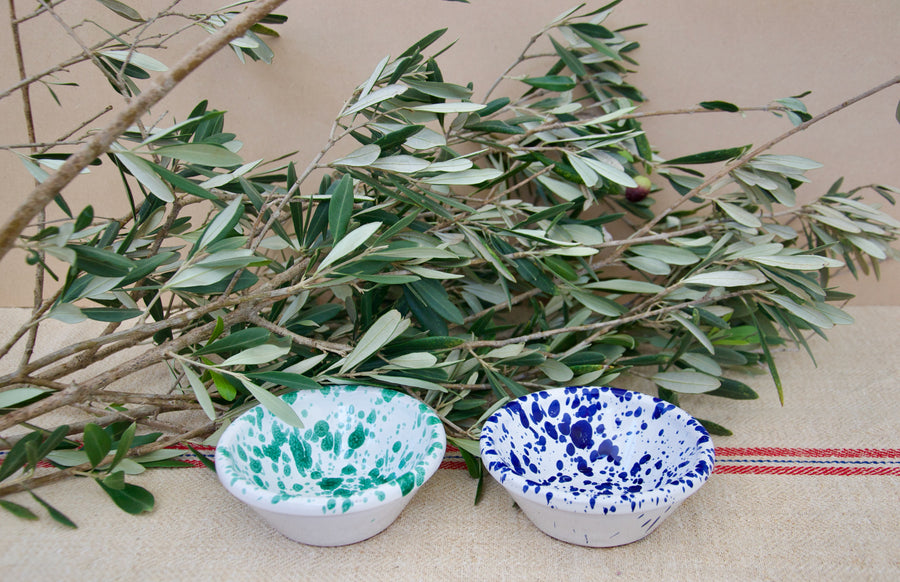 Set of Two Small Ceramic Serving Bowls, Blue & Green