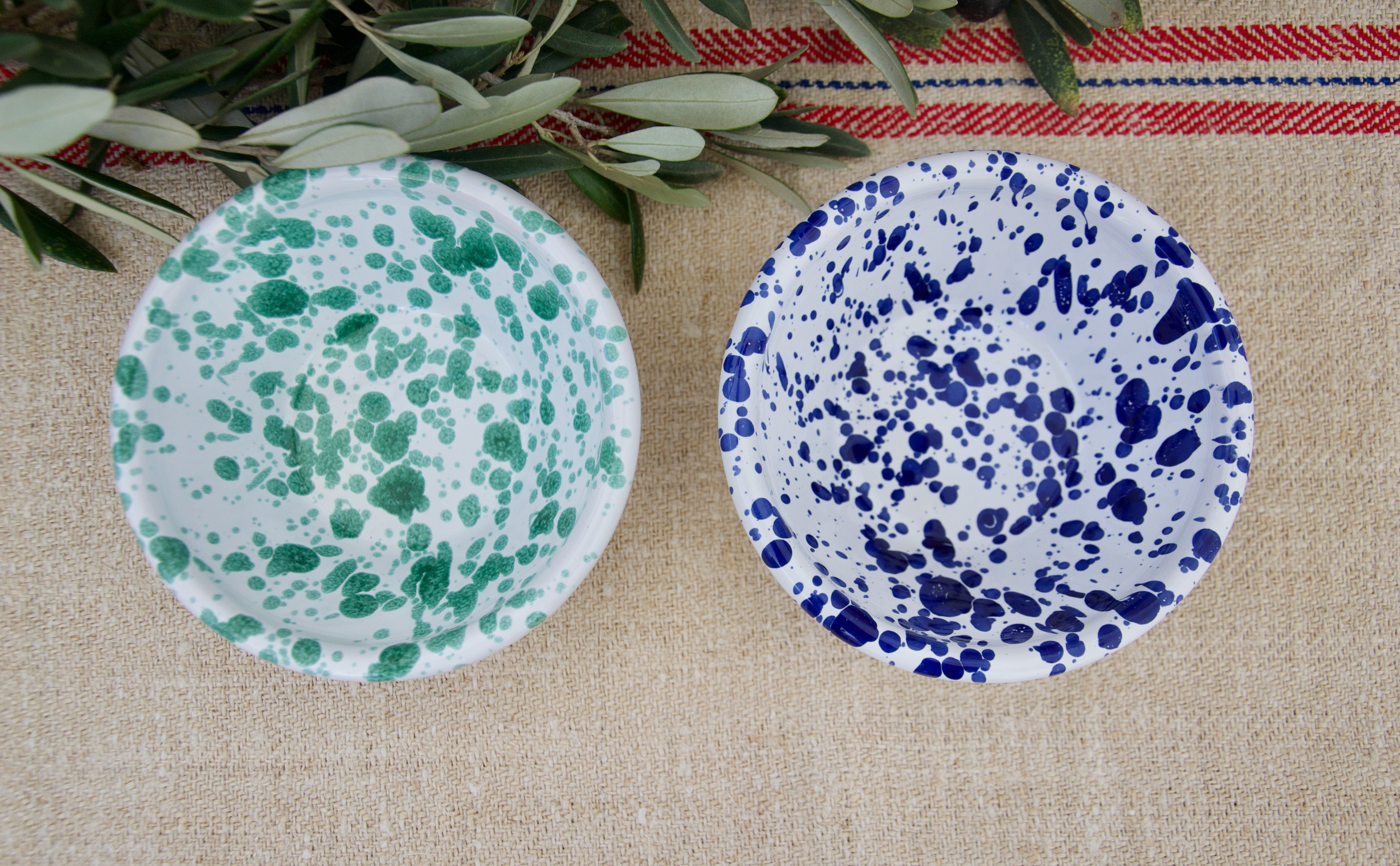 Set of Two Small Ceramic Serving Bowls, Blue & Green