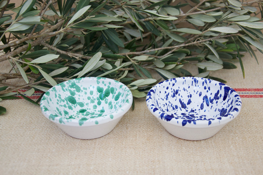 Set of Two Small Ceramic Serving Bowls, Blue & Green