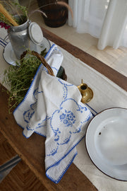 Blue patterned vintage cotton cloth for sourdough bread making
