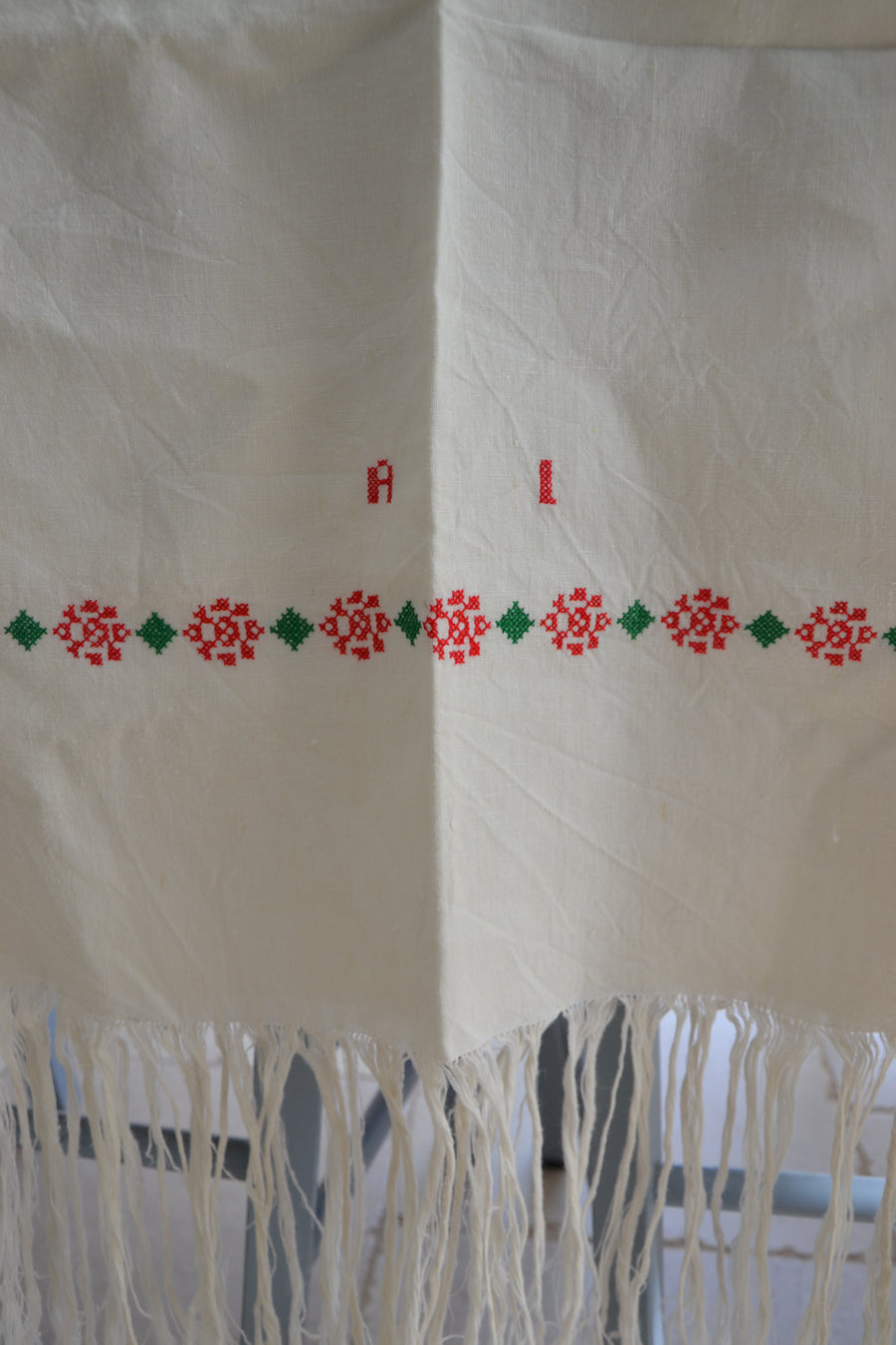 Red and pink vintage Italian body towel, one-of-a-kind textile
