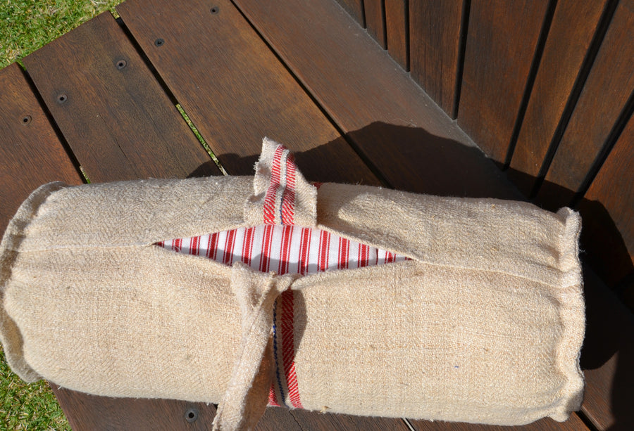 VINTAGE GRAIN SACK BOLSTER CUSHION 50x20 cm