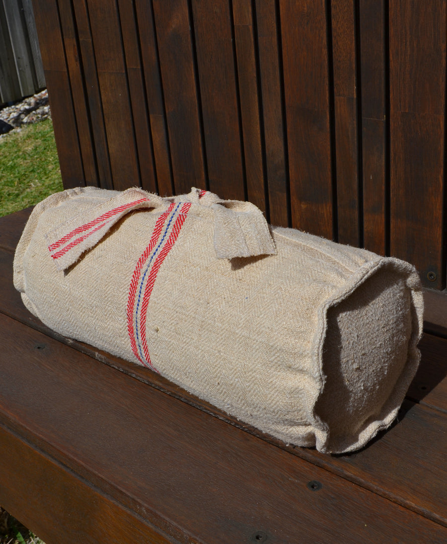 VINTAGE GRAIN SACK BOLSTER CUSHION 50x20 cm
