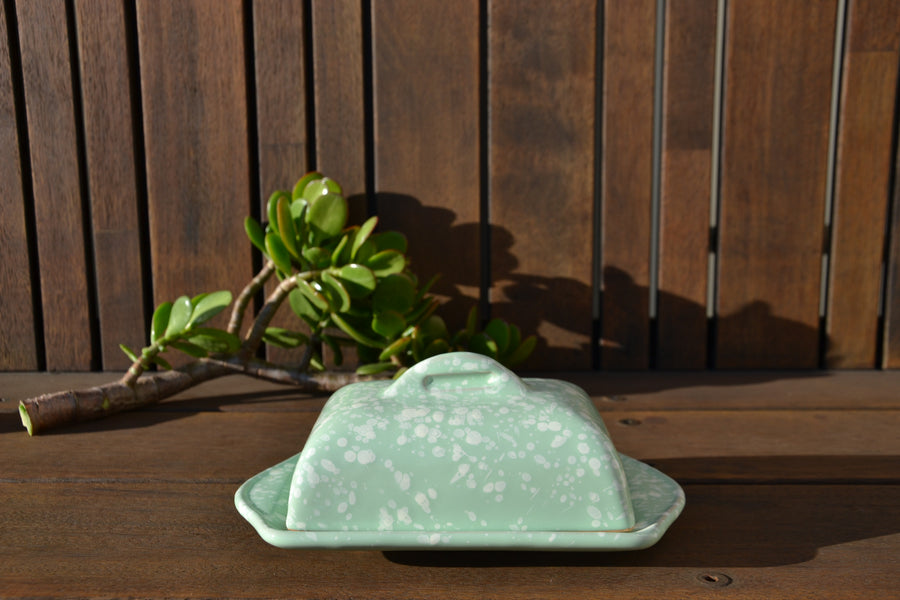 Large Speckled Butter Dish, Green