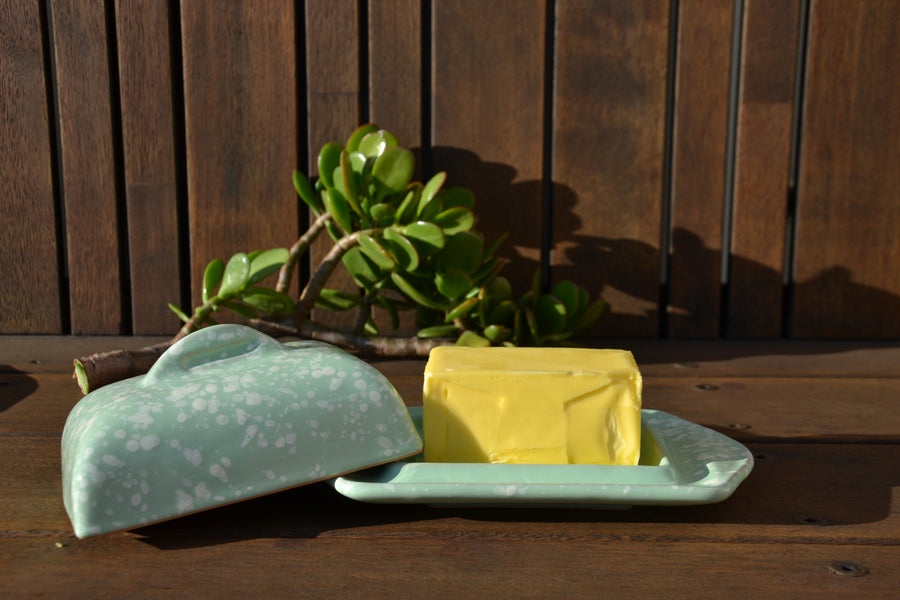Large Speckled Butter Dish, Green