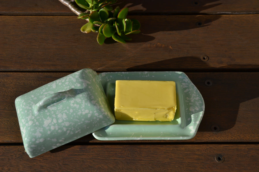 Large Speckled Butter Dish, Green