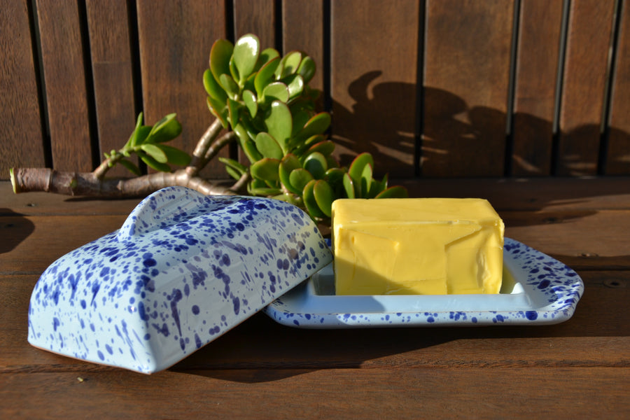 Large Speckled Butter Dish, Blue