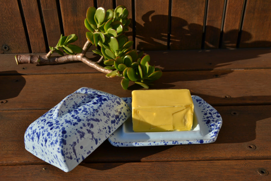Large Speckled Butter Dish, Blue