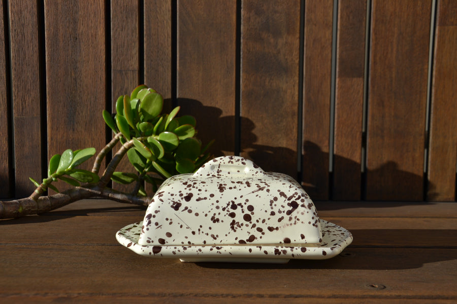 Large Speckled Butter Dish, Brown