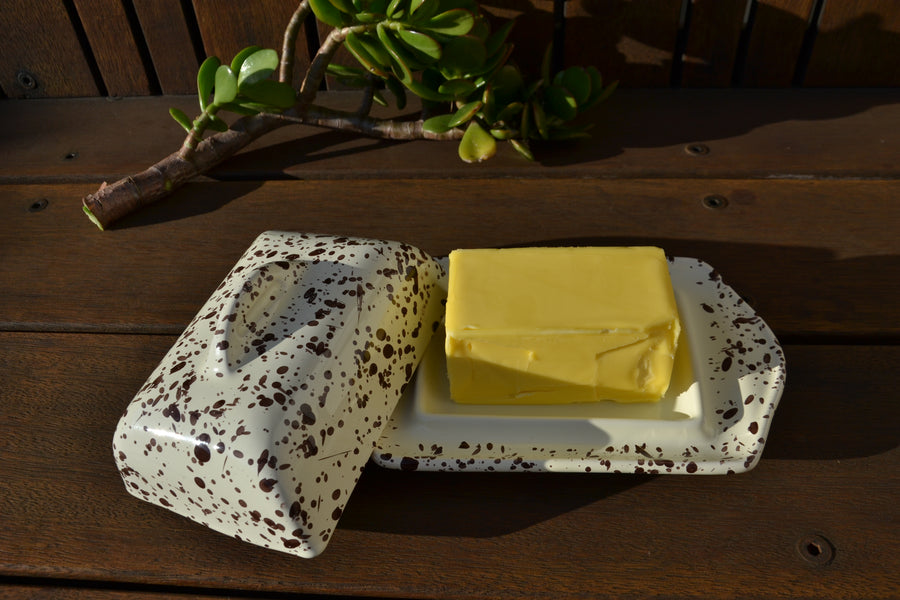 Large Speckled Butter Dish, Brown