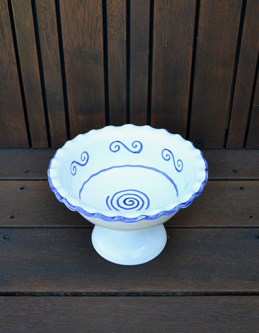 Ceramic Fruit Stand, Blue Waves