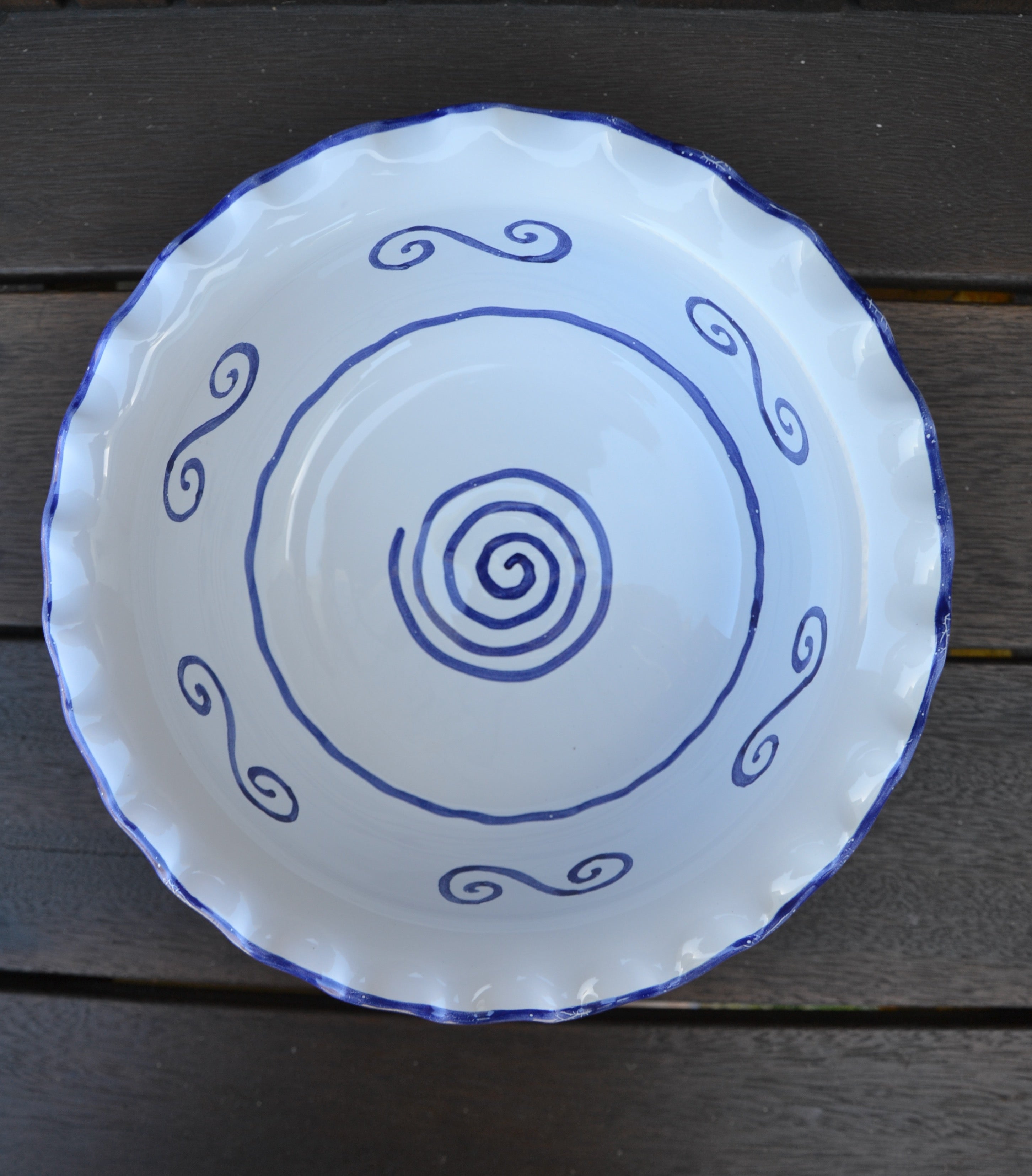 Ceramic Fruit Stand, Blue Waves