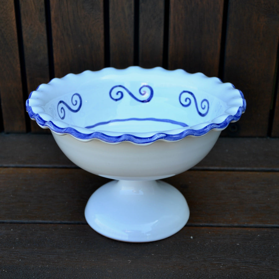 Ceramic Fruit Stand, Blue Waves