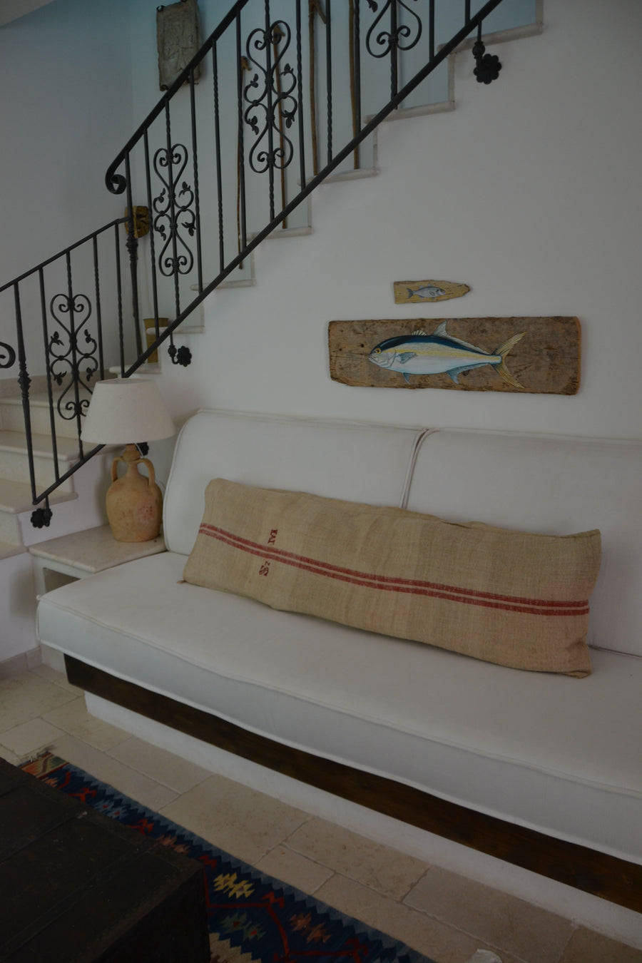 Antique Italian Red Stripe Grain Sack, circa 1930s
