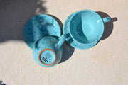 Set of Two Ceramic Tea / Coffee Cups with Saucers, Teal