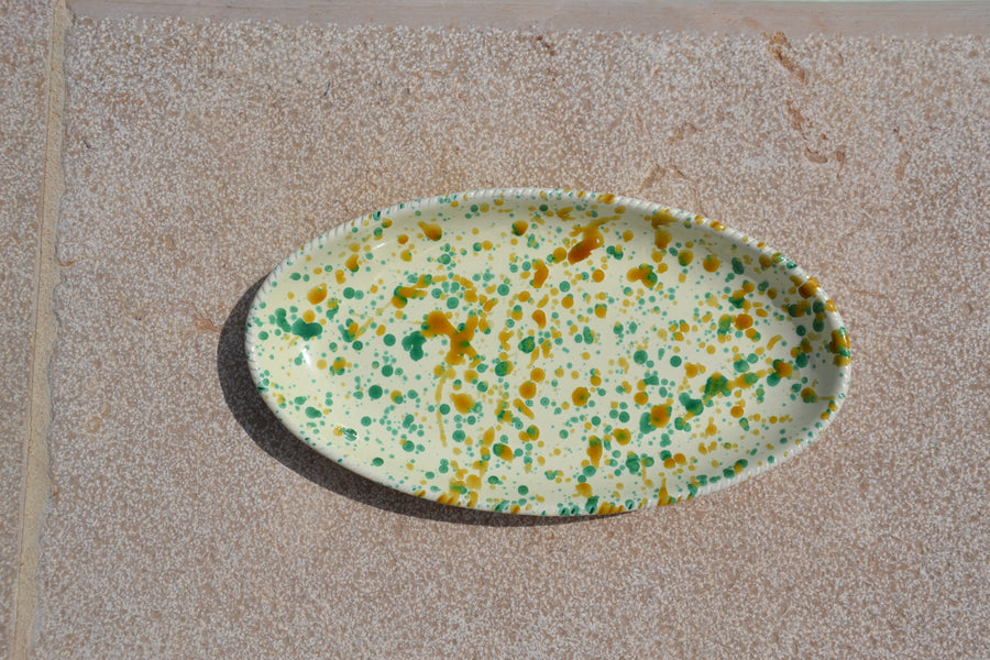 Oval Serving Platter, Yellow & Green
