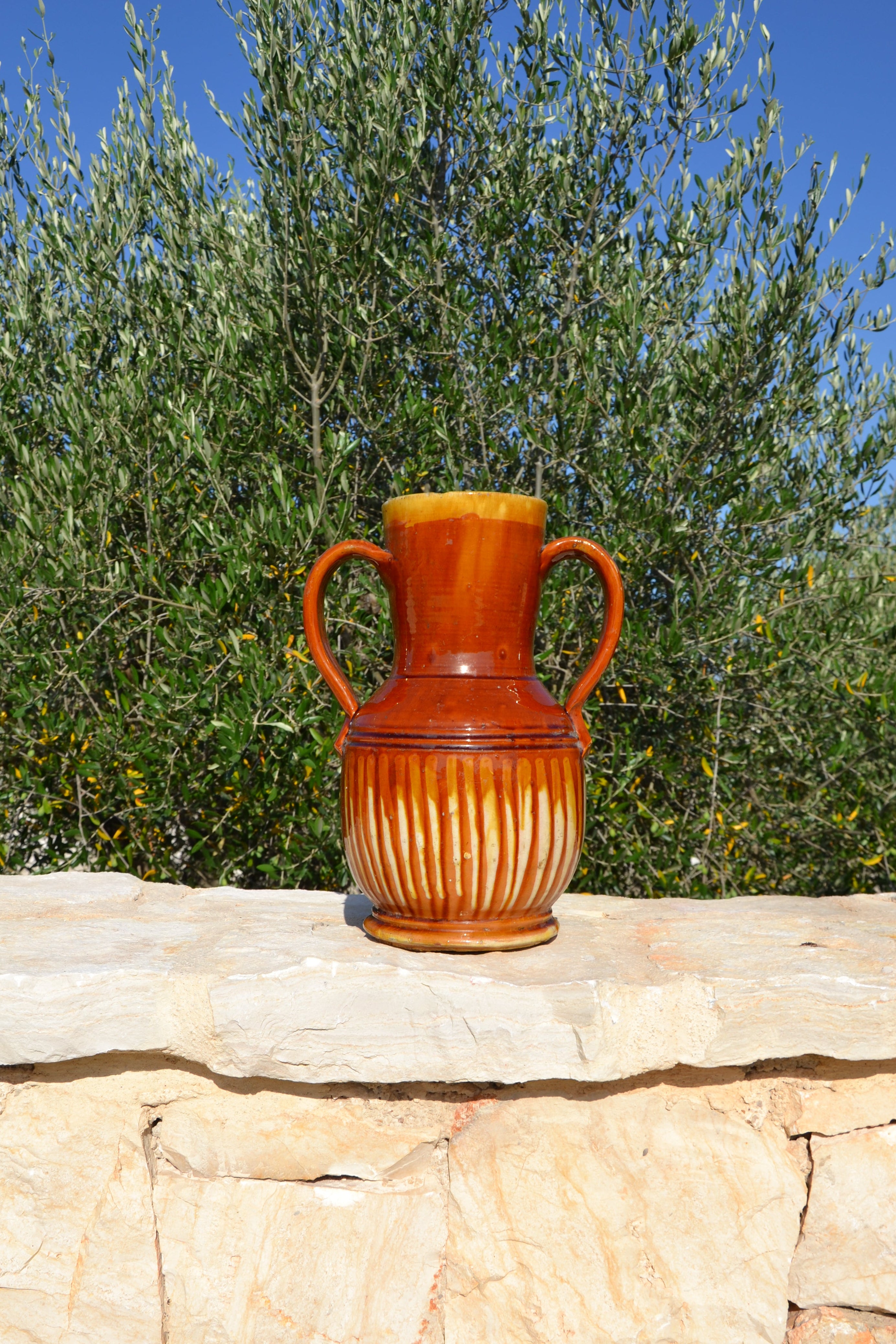 RARE 19TH CENTURY ITALIAN BROWN STRIPED VASE